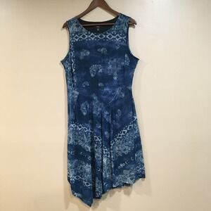Asymmetrical Fairy Midi Dress Sz XL Blue Paisley Boho Eclectic Simply Vera Wang